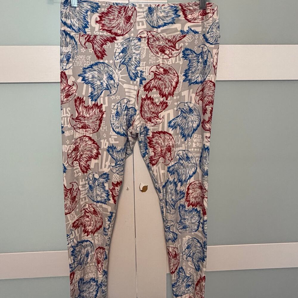 LuLaRoe Tall & Curvy Patriotic Bald Eagle Leggings TC Red White Blue Americana